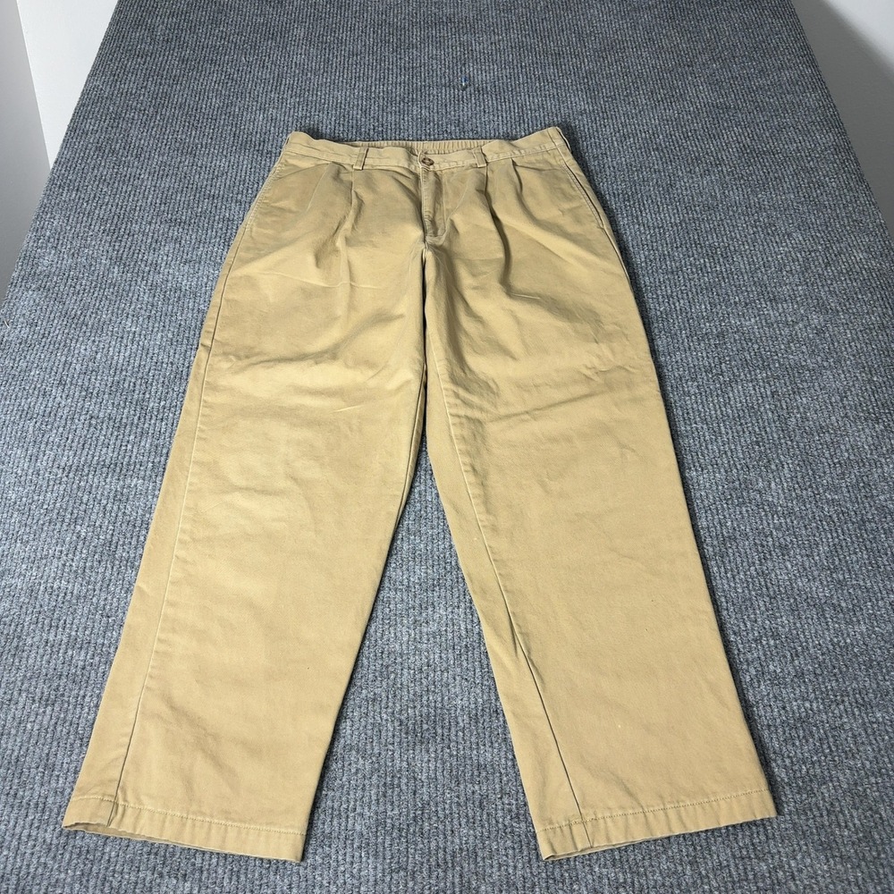 LL Bean Comfort Waist Flannel Lined‎ Chinos Mens 34x29 Tan Pleated Khaki